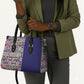 African Ndebele Art Patterns Leather Bag Navy Blue Half Style
