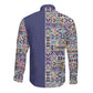 African Ndebele Art Patterns Long Sleeve Button Shirt Navy Blue Half Style