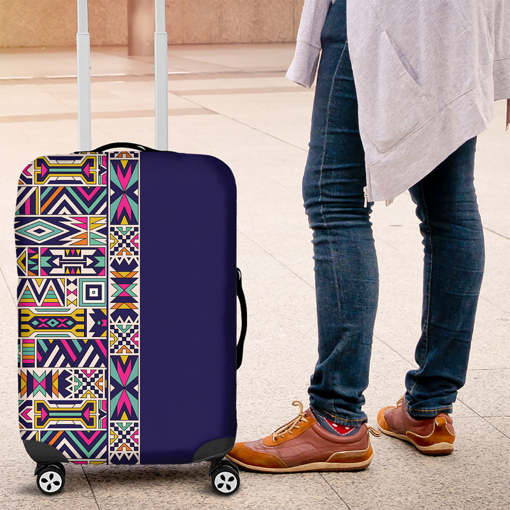 African Ndebele Art Patterns Luggage Cover Navy Blue Half Style