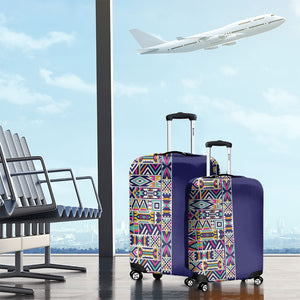 African Ndebele Art Patterns Luggage Cover Navy Blue Half Style