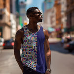African Ndebele Art Patterns Men Tank Top Navy Blue Half Style