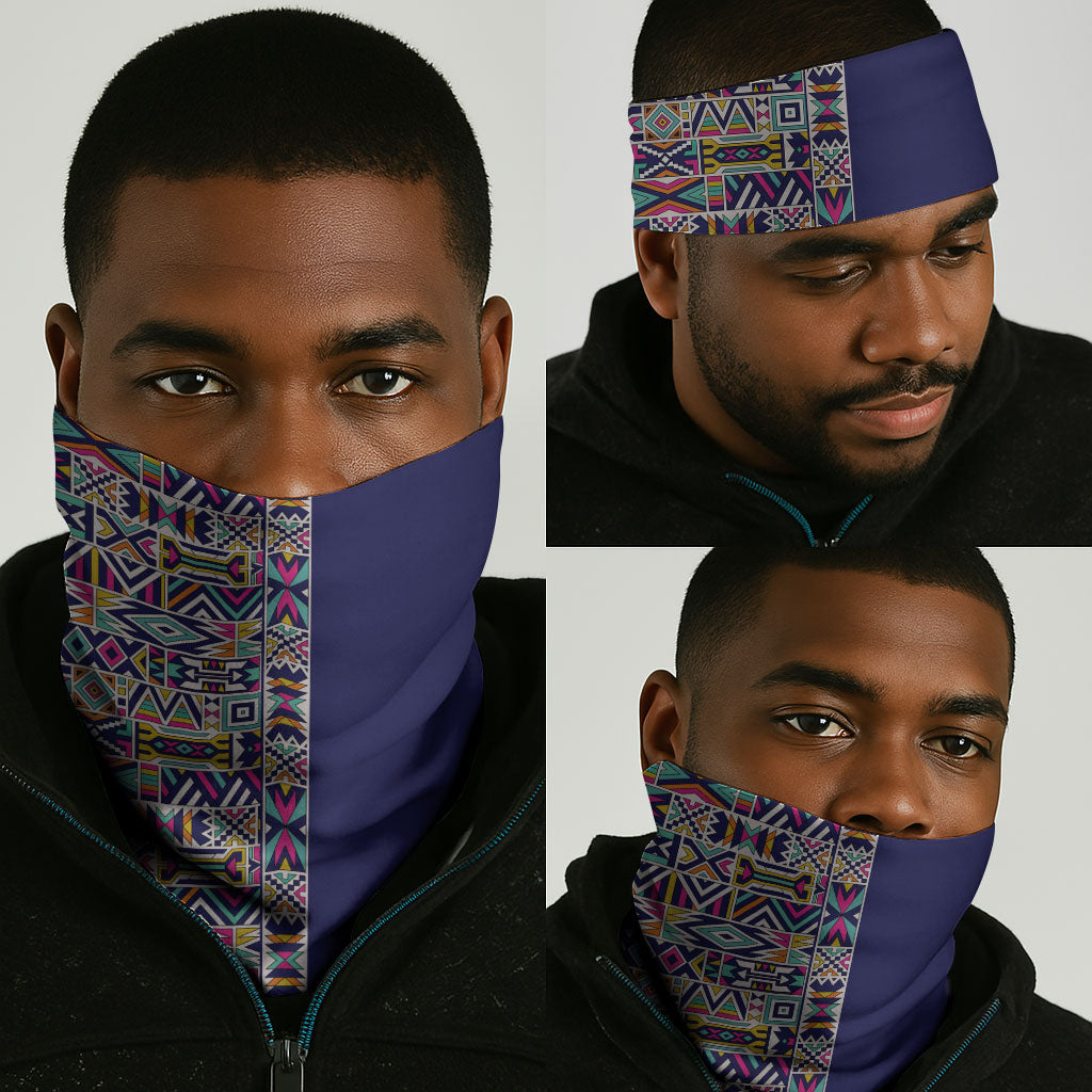 African Ndebele Art Patterns Neck Gaiter Navy Blue Half Style