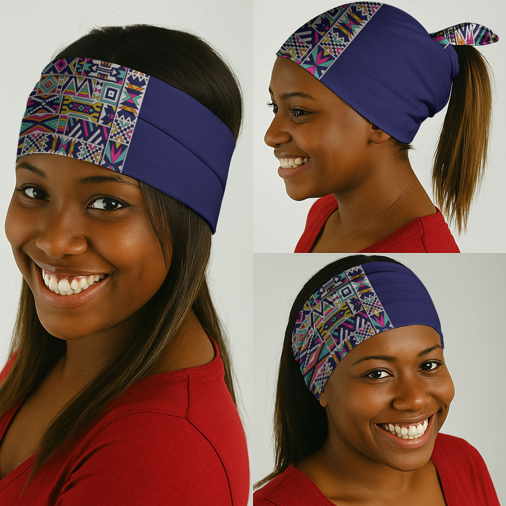 African Ndebele Art Patterns Neck Gaiter Navy Blue Half Style