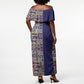 African Ndebele Art Patterns Off Shoulder Maxi Dress Navy Blue Half Style