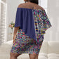 African Ndebele Art Patterns Off Shoulder Short Dress Navy Blue Half Style
