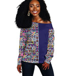 African Ndebele Art Patterns Off Shoulder Sweater Navy Blue Half Style