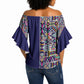 African Ndebele Art Patterns Off Shoulder Wrap Waist Top Navy Blue Half Style