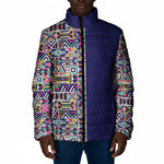 African Ndebele Art Patterns Padded Jacket Navy Blue Half Style