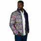 African Ndebele Art Patterns Padded Jacket Navy Blue Half Style