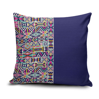 African Ndebele Art Patterns Pillow Cover Navy Blue Half Style