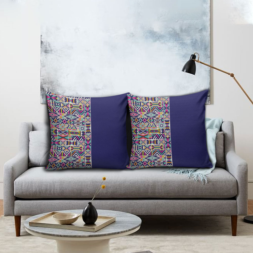 African Ndebele Art Patterns Pillow Cover Navy Blue Half Style