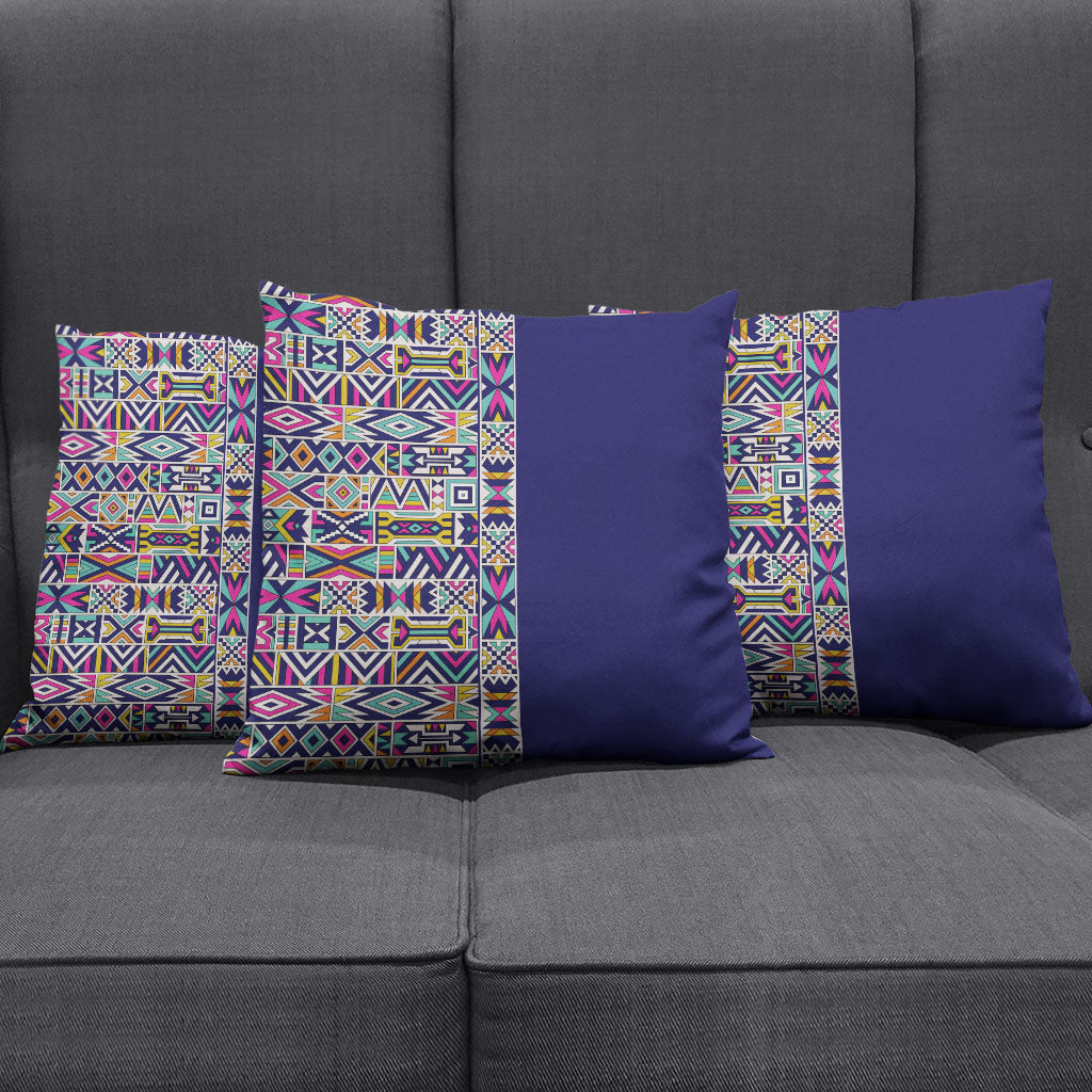 African Ndebele Art Patterns Pillow Cover Navy Blue Half Style