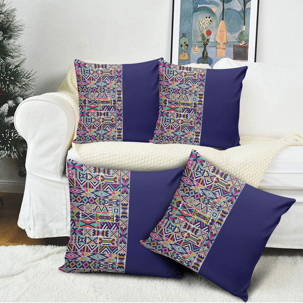 African Ndebele Art Patterns Pillow Cover Navy Blue Half Style