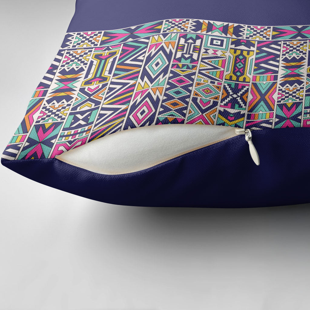 African Ndebele Art Patterns Pillow Cover Navy Blue Half Style