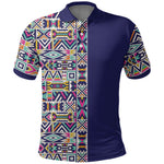 African Ndebele Art Patterns Polo Shirt Navy Blue Half Style