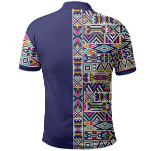 African Ndebele Art Patterns Polo Shirt Navy Blue Half Style