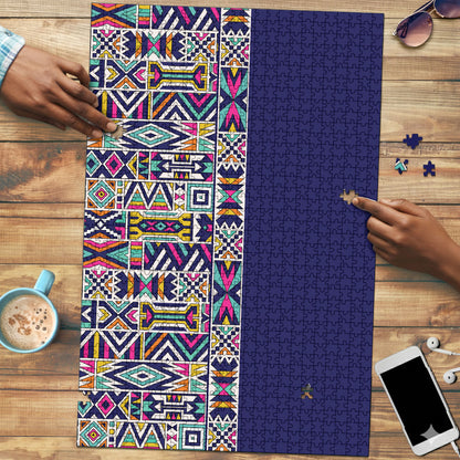 African Ndebele Art Patterns Puzzle Navy Blue Half Style
