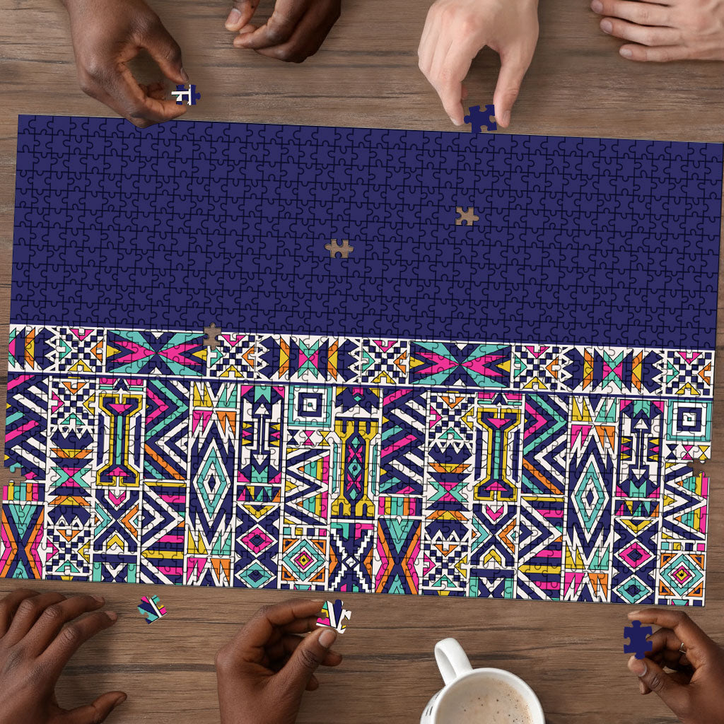 African Ndebele Art Patterns Puzzle Navy Blue Half Style
