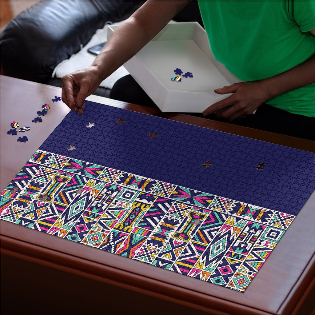 African Ndebele Art Patterns Puzzle Navy Blue Half Style