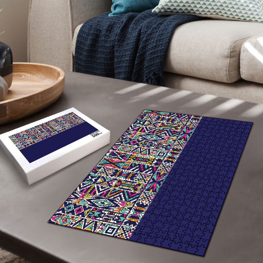 African Ndebele Art Patterns Puzzle Navy Blue Half Style