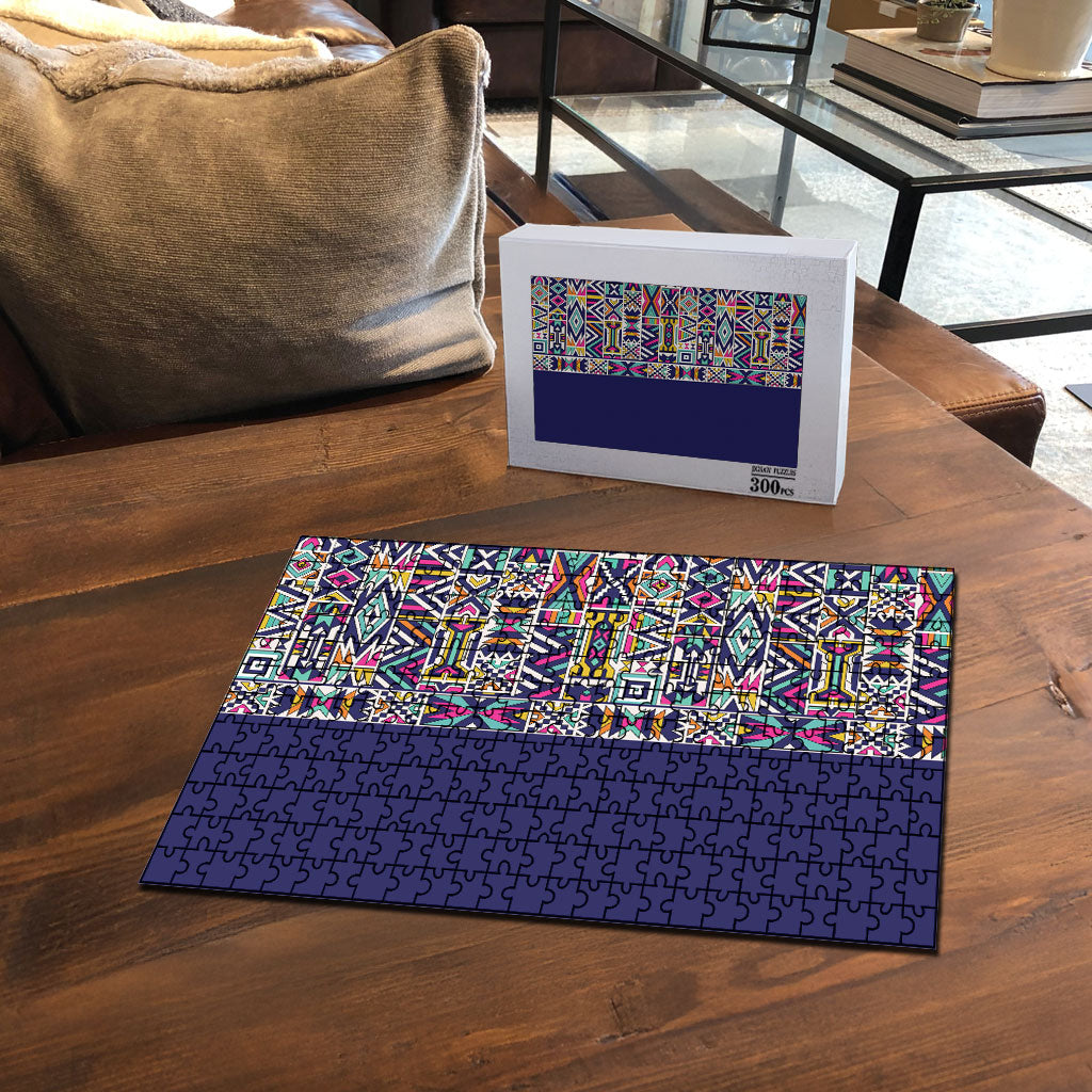 African Ndebele Art Patterns Puzzle Navy Blue Half Style
