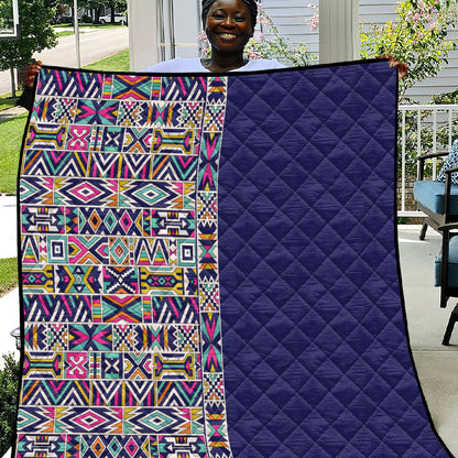 African Ndebele Art Patterns Quilt Navy Blue Half Style