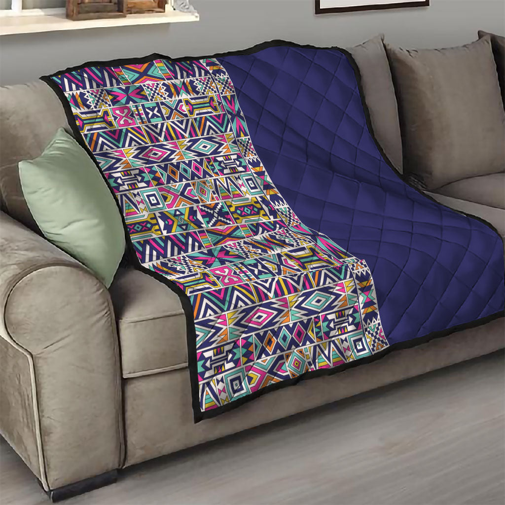 African Ndebele Art Patterns Quilt Navy Blue Half Style