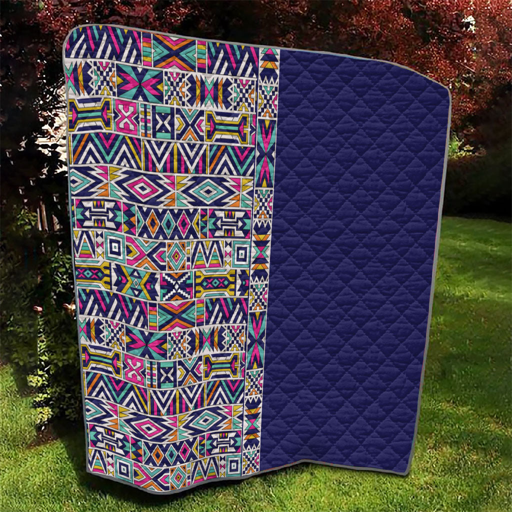 African Ndebele Art Patterns Quilt Navy Blue Half Style
