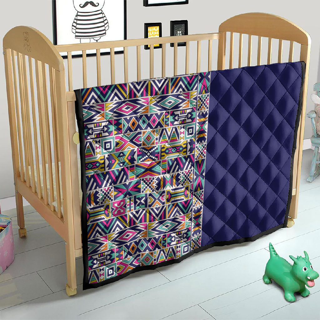 African Ndebele Art Patterns Quilt Navy Blue Half Style