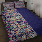 African Ndebele Art Patterns Quilt Bed Set Navy Blue Half Style
