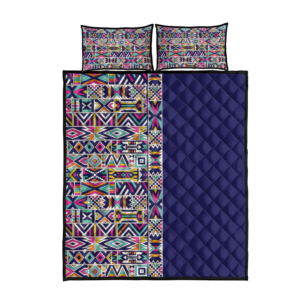 African Ndebele Art Patterns Quilt Bed Set Navy Blue Half Style