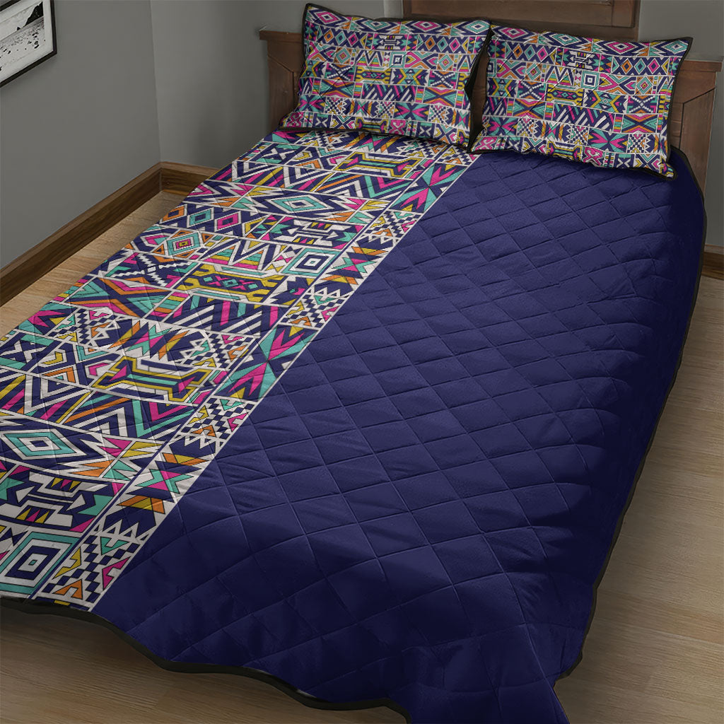 African Ndebele Art Patterns Quilt Bed Set Navy Blue Half Style