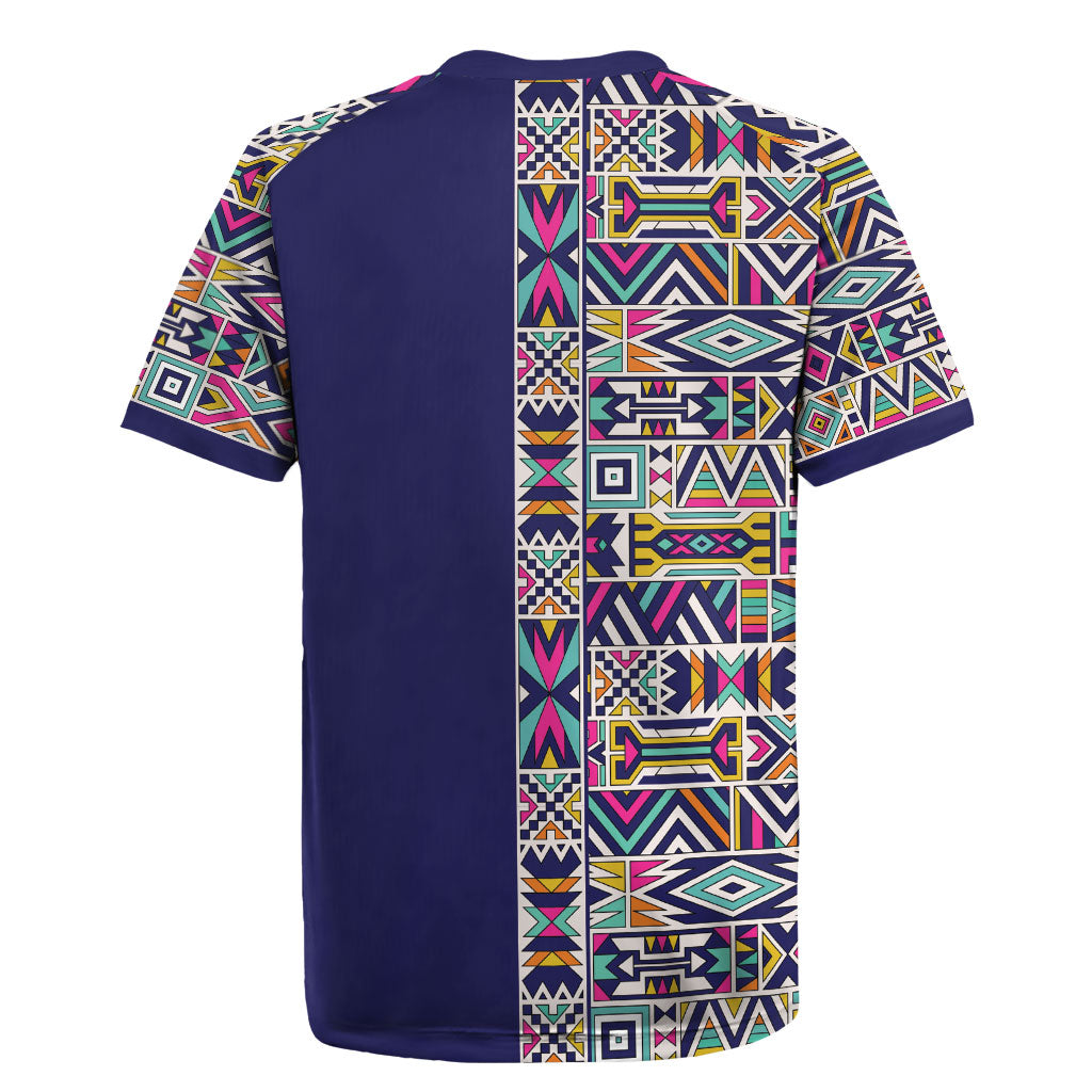 African Ndebele Art Patterns Rugby Jersey Navy Blue Half Style