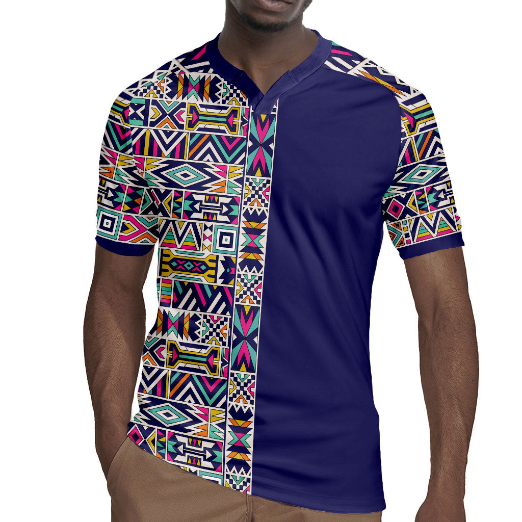 African Ndebele Art Patterns Rugby Jersey Navy Blue Half Style