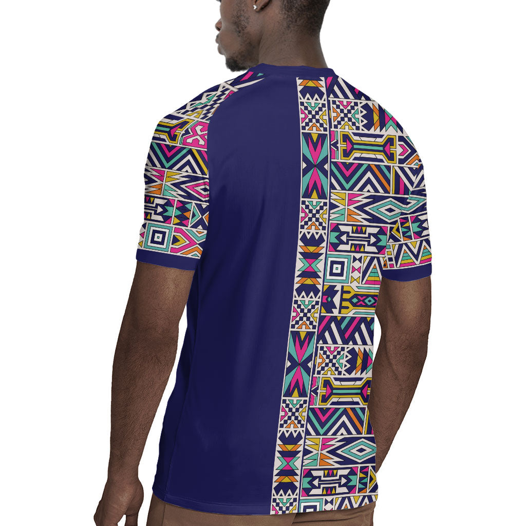 African Ndebele Art Patterns Rugby Jersey Navy Blue Half Style
