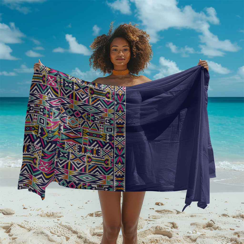 African Ndebele Art Patterns Sarong Navy Blue Half Style