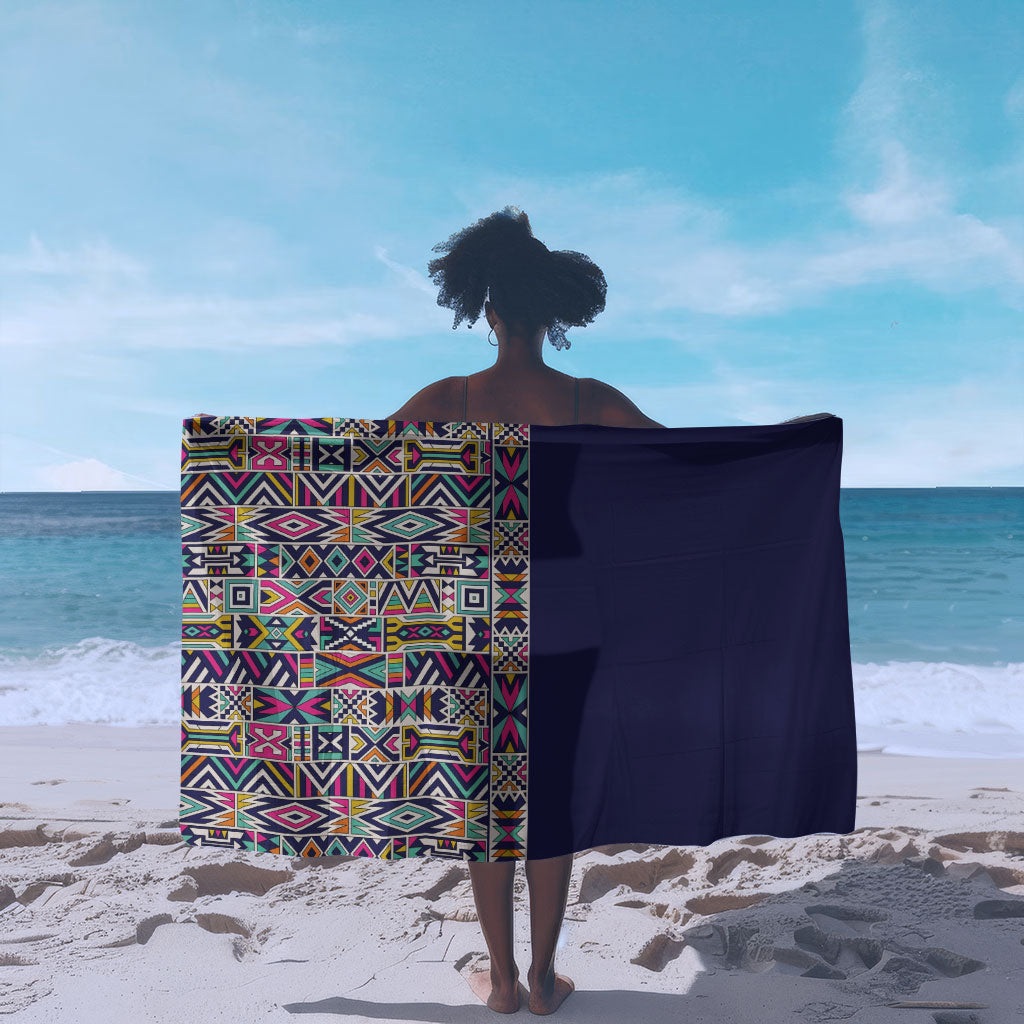 African Ndebele Art Patterns Sarong Navy Blue Half Style