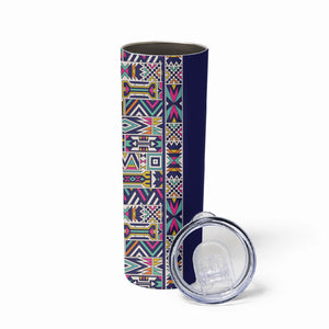 African Ndebele Art Patterns Skinny Tumbler Navy Blue Half Style