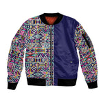 African Ndebele Art Patterns Sleeve Zip Bomber Jacket Navy Blue Half Style