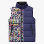 African Ndebele Art Patterns Sleeveless Puffer Jacket Navy Blue Half Style