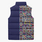African Ndebele Art Patterns Sleeveless Puffer Jacket Navy Blue Half Style