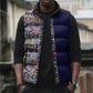 African Ndebele Art Patterns Sleeveless Puffer Jacket Navy Blue Half Style