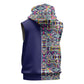 African Ndebele Art Patterns Sleeveless Zip Hoodie Navy Blue Half Style