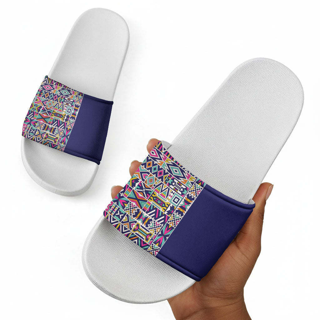 African Ndebele Art Patterns Slide Sandals Navy Blue Half Style