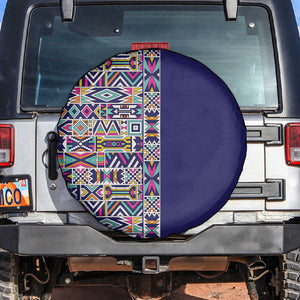 African Ndebele Art Patterns Spare Tire Cover Navy Blue Half Style