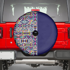 African Ndebele Art Patterns Spare Tire Cover Navy Blue Half Style