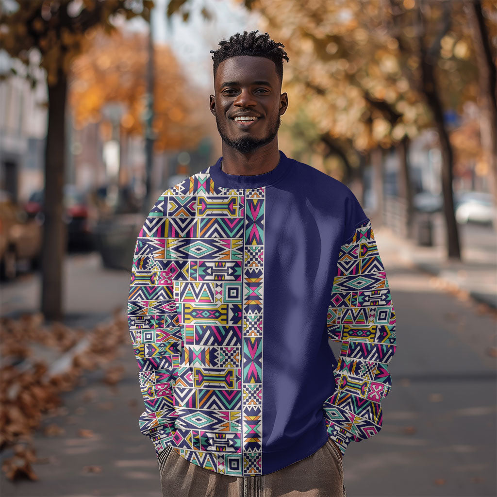 African Ndebele Art Patterns Sweatshirt Navy Blue Half Style