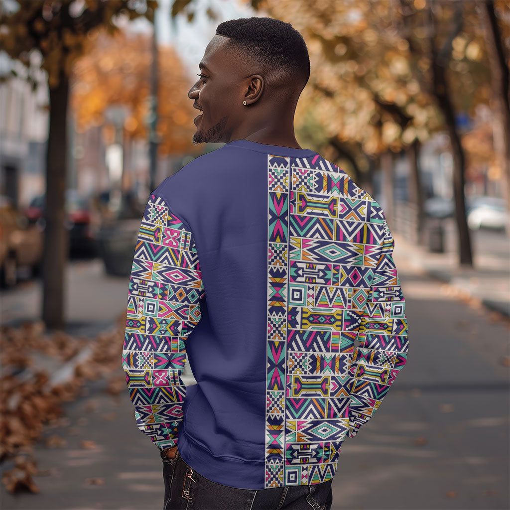 African Ndebele Art Patterns Sweatshirt Navy Blue Half Style
