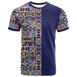 African Ndebele Art Patterns T shirt Navy Blue Half Style