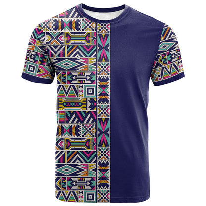 African Ndebele Art Patterns T shirt Navy Blue Half Style